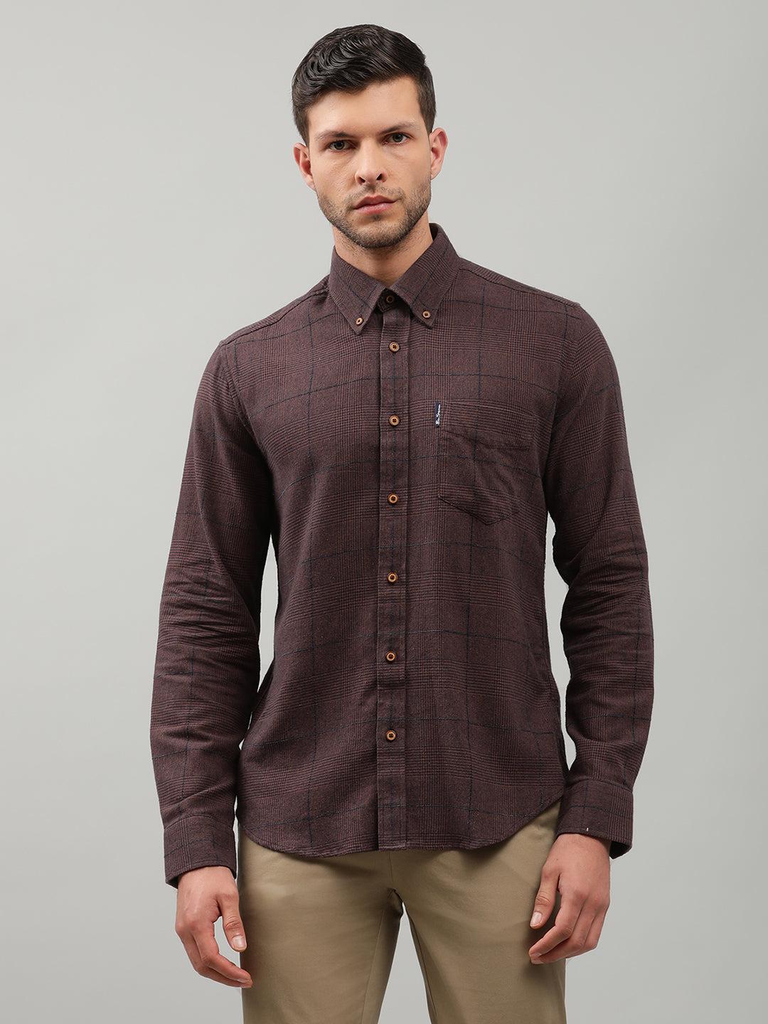 ben sherman men brown checked collar shirt