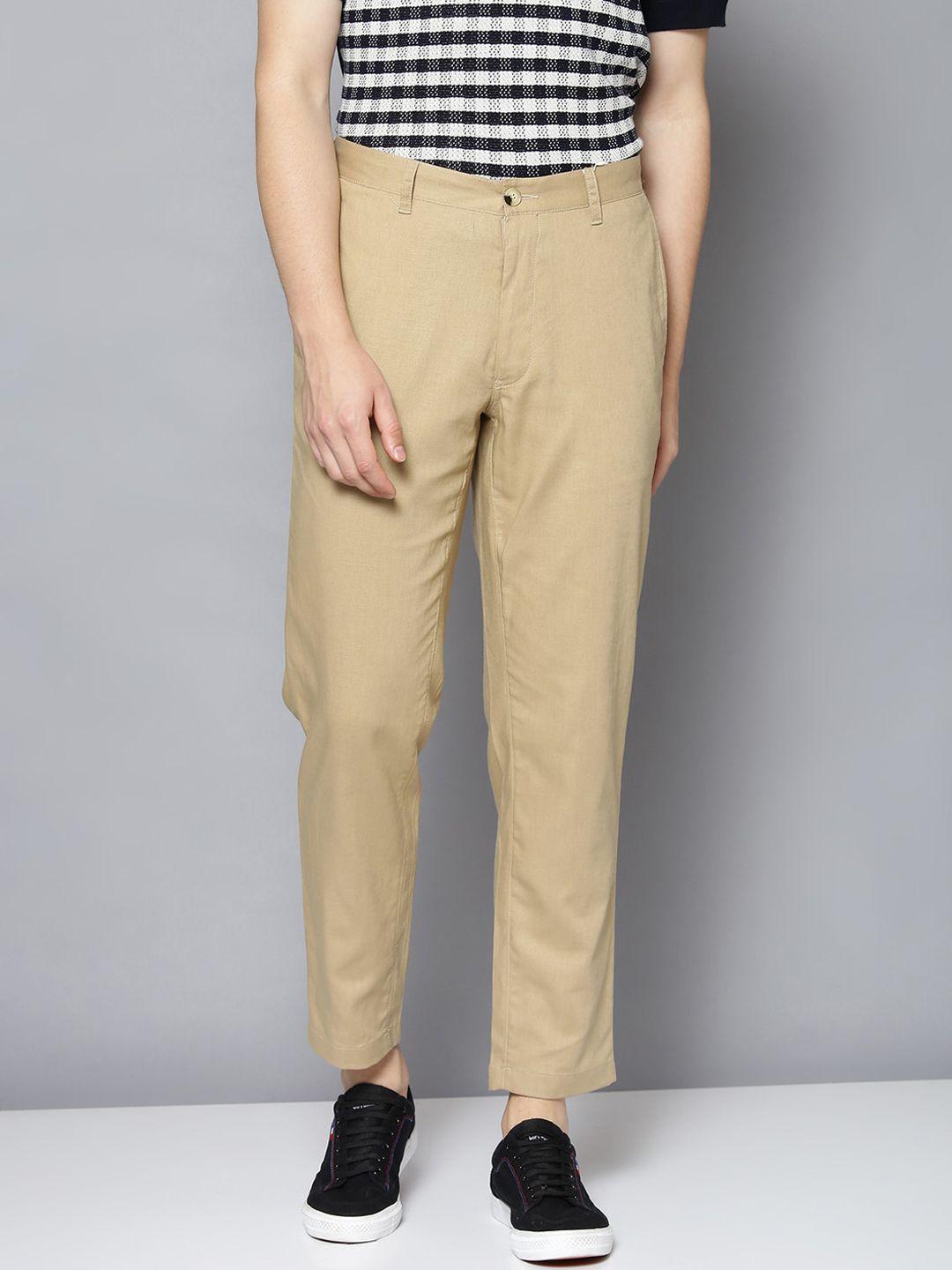 ben sherman men brown tapered fit trousers