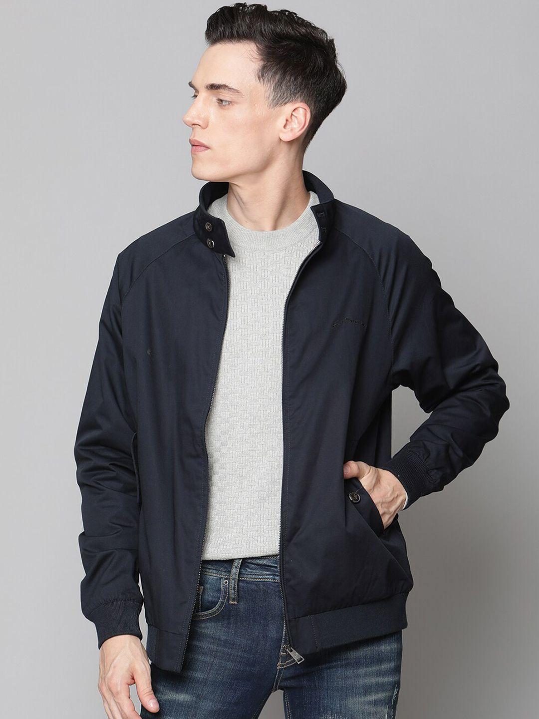 ben sherman men navy blue pure cotton bomber jacket