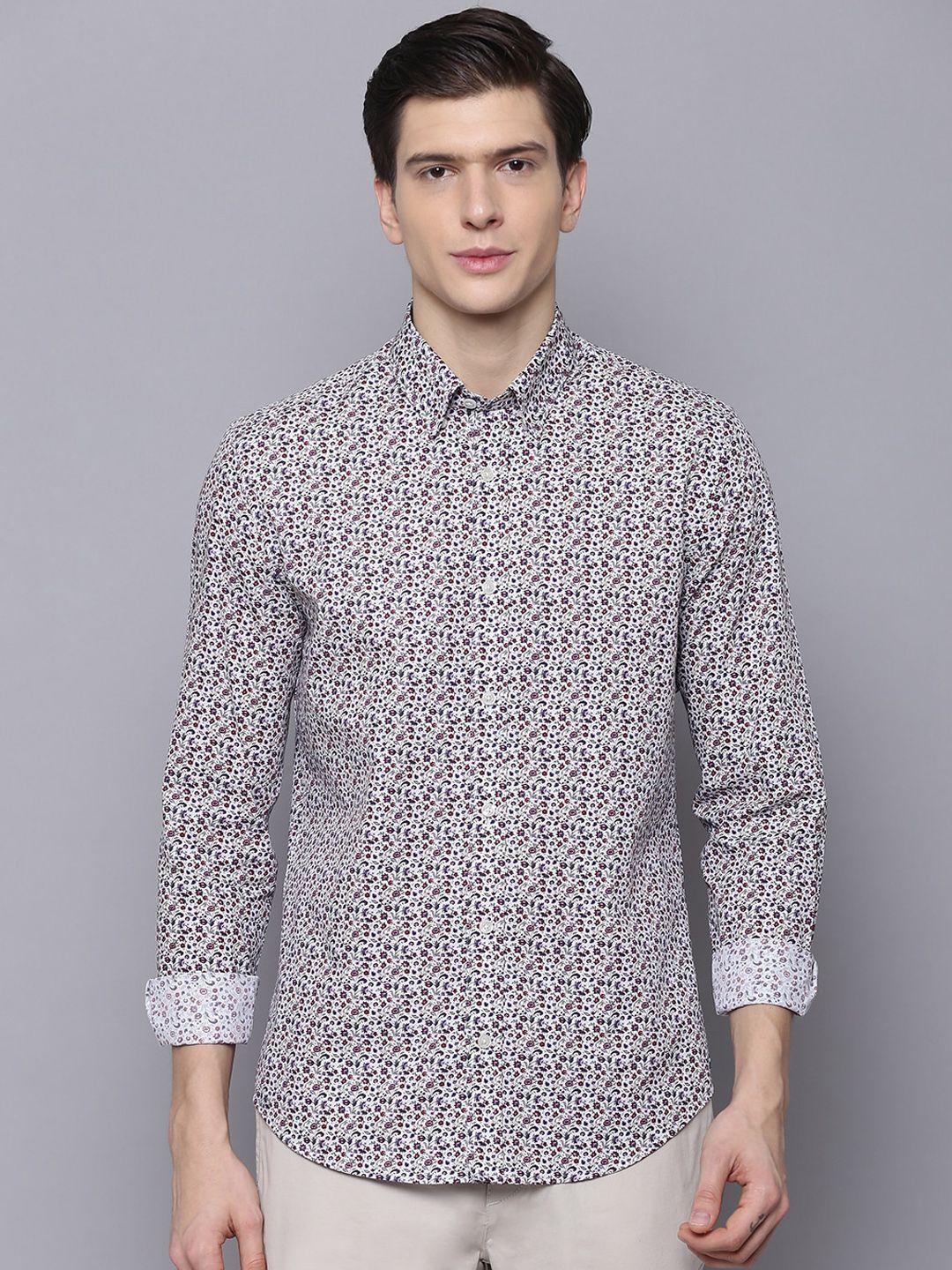 ben sherman men off-white slim fit printed casual shirt