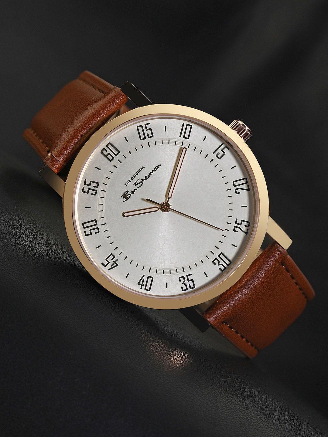 ben sherman men printed dial & leather bracelet style straps analogue watch bs093br