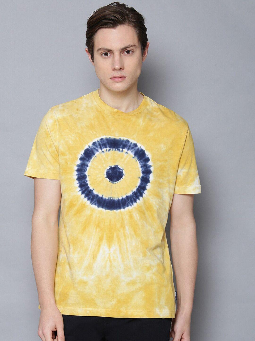 ben sherman men yellow dyed round neck organic cotton t-shirt