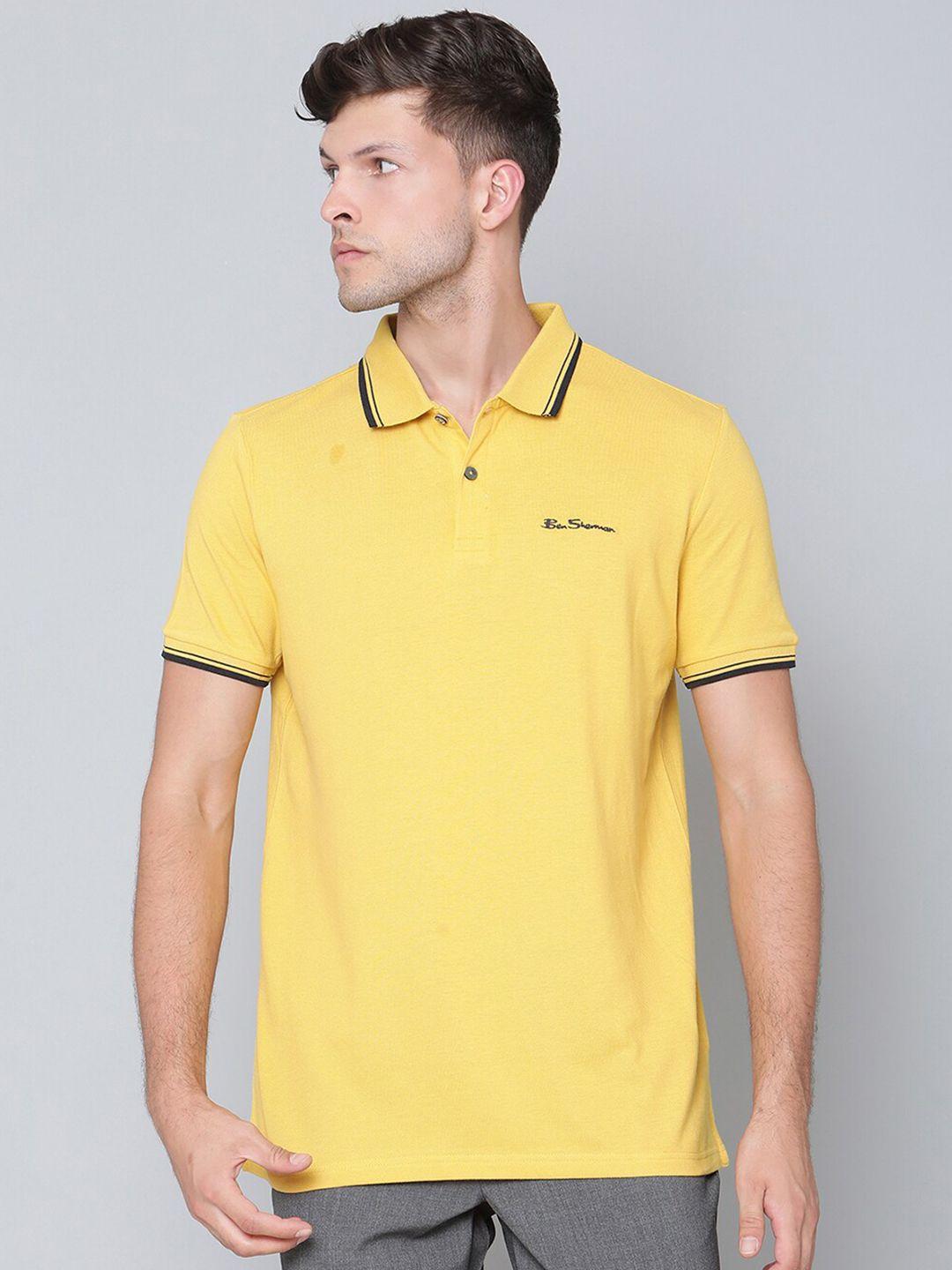 ben sherman men yellow polo collar t-shirt