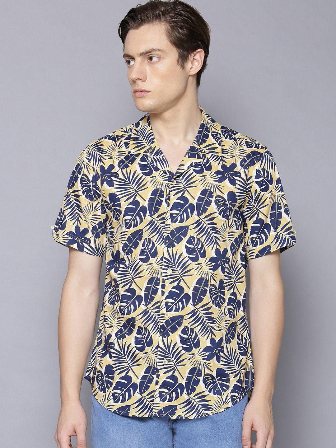 ben sherman men yellow regular fit printed casual shirt