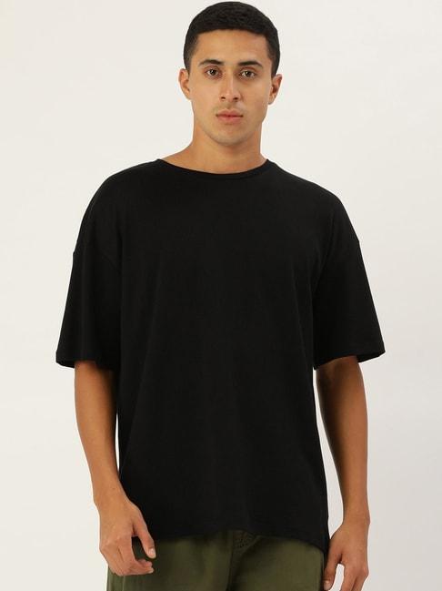 bene kleed black loose fit cotton oversized crew t-shirt