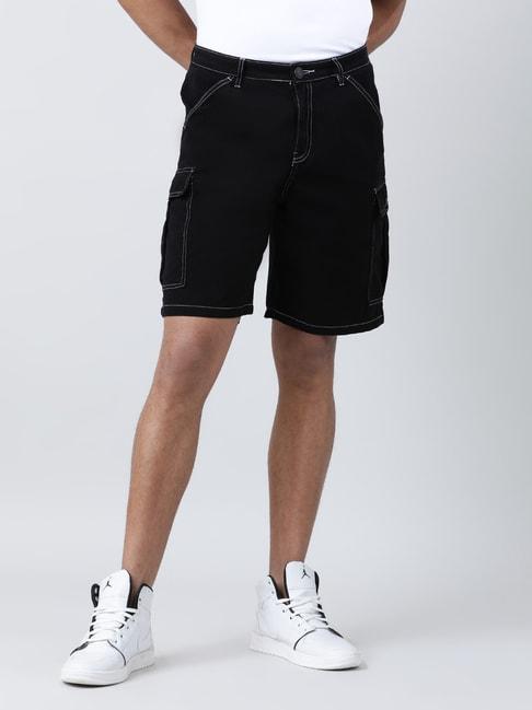 bene kleed black relaxed fit cotton cargo shorts
