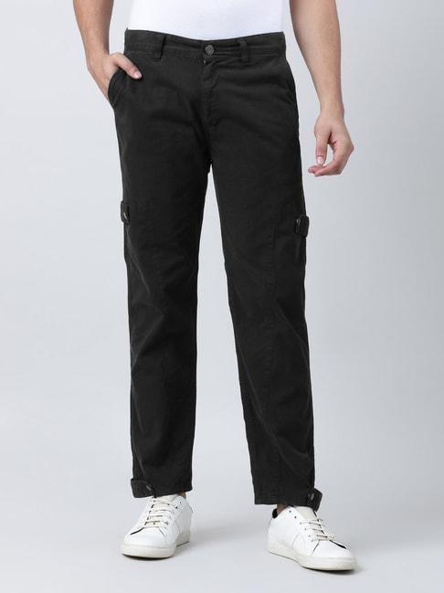 bene kleed black relaxed fit cotton flat front trousers