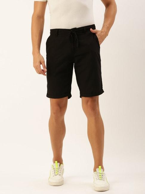 bene kleed black slim fit cotton linen shorts