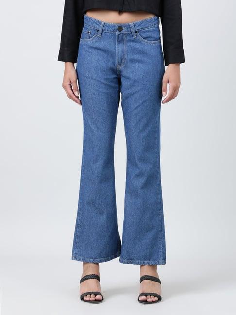 bene kleed blue cotton bootcut high rise jeans