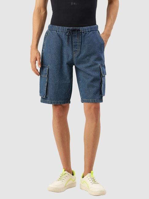 bene kleed blue cotton regular fit shorts