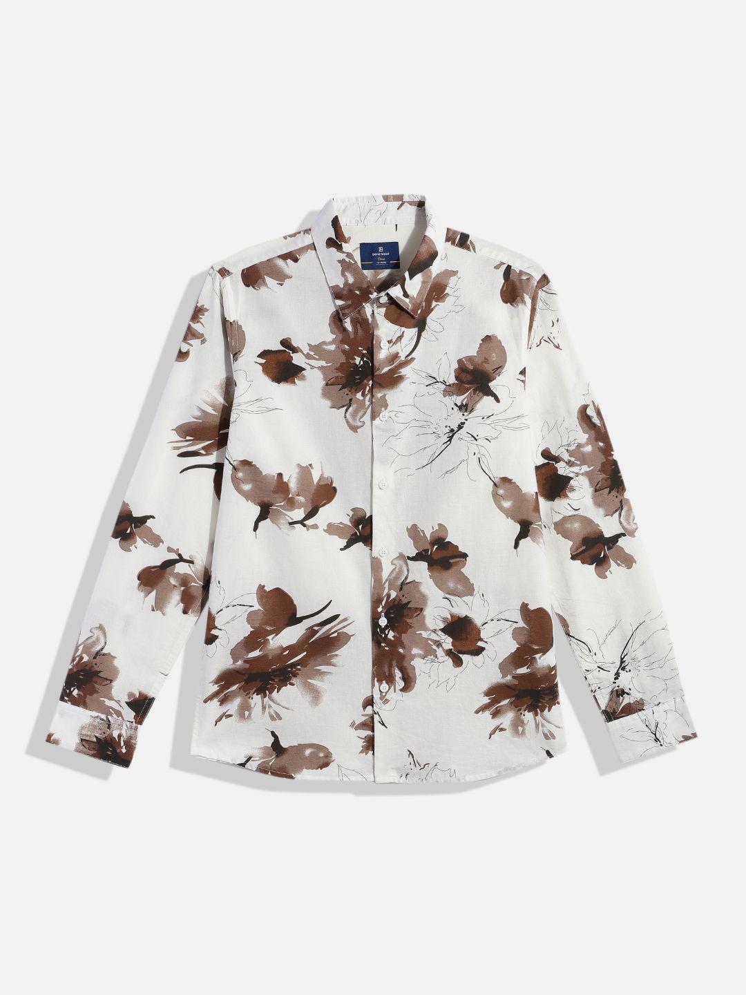 bene kleed boys standard slim fit floral printed cotton linen shirt