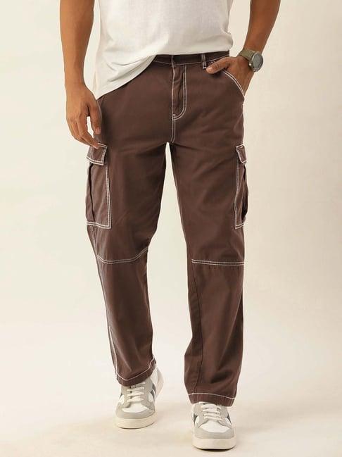 bene kleed chocolate brown loose fit overdyed cotton cargos