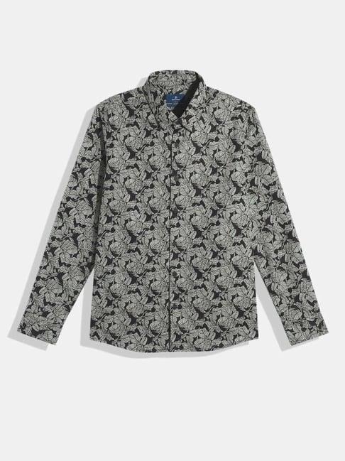 bene kleed kids grey & navy cotton printed full sleeves shirt