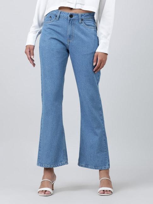 bene kleed light blue cotton bootcut high rise jeans