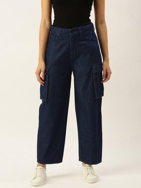 bene kleed navy cotton high rise flared jeans
