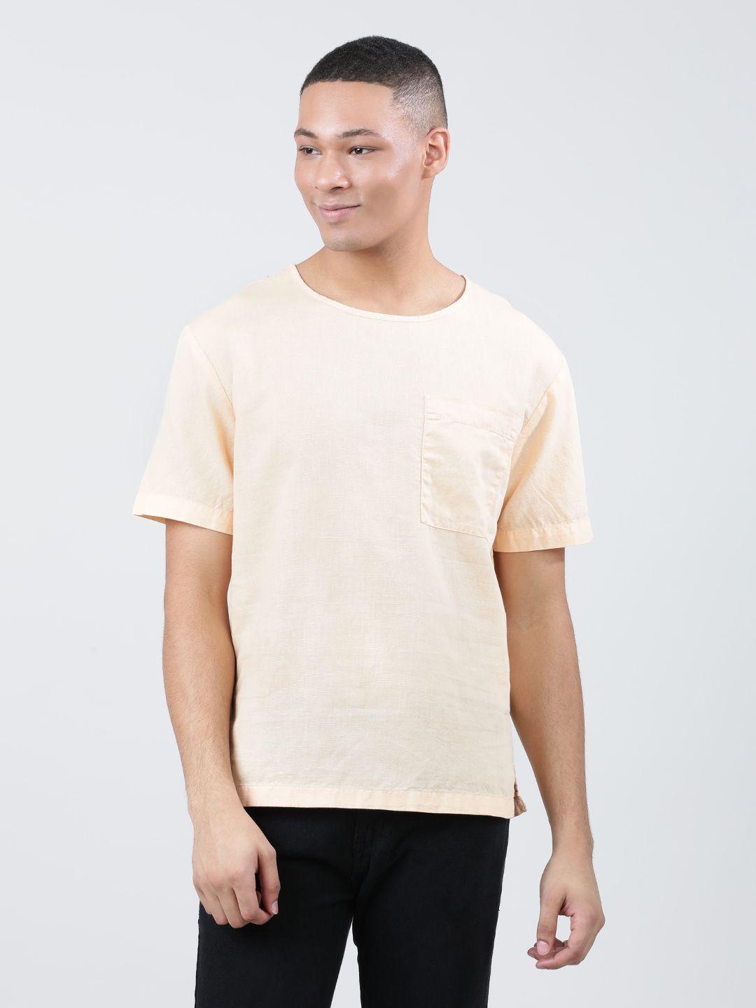bene kleed round neck pocket detailing cotton linen t-shirt