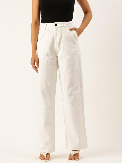 bene kleed white cotton high rise flared jeans
