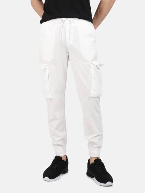 bene kleed white cotton regular fit jogger pants