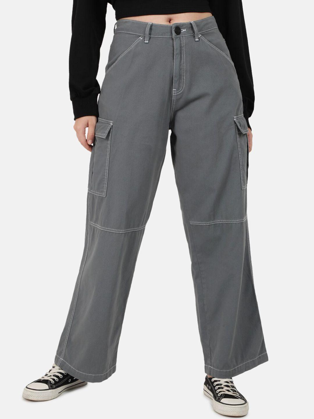 bene kleed women grey relaxed high-rise cargos trousers