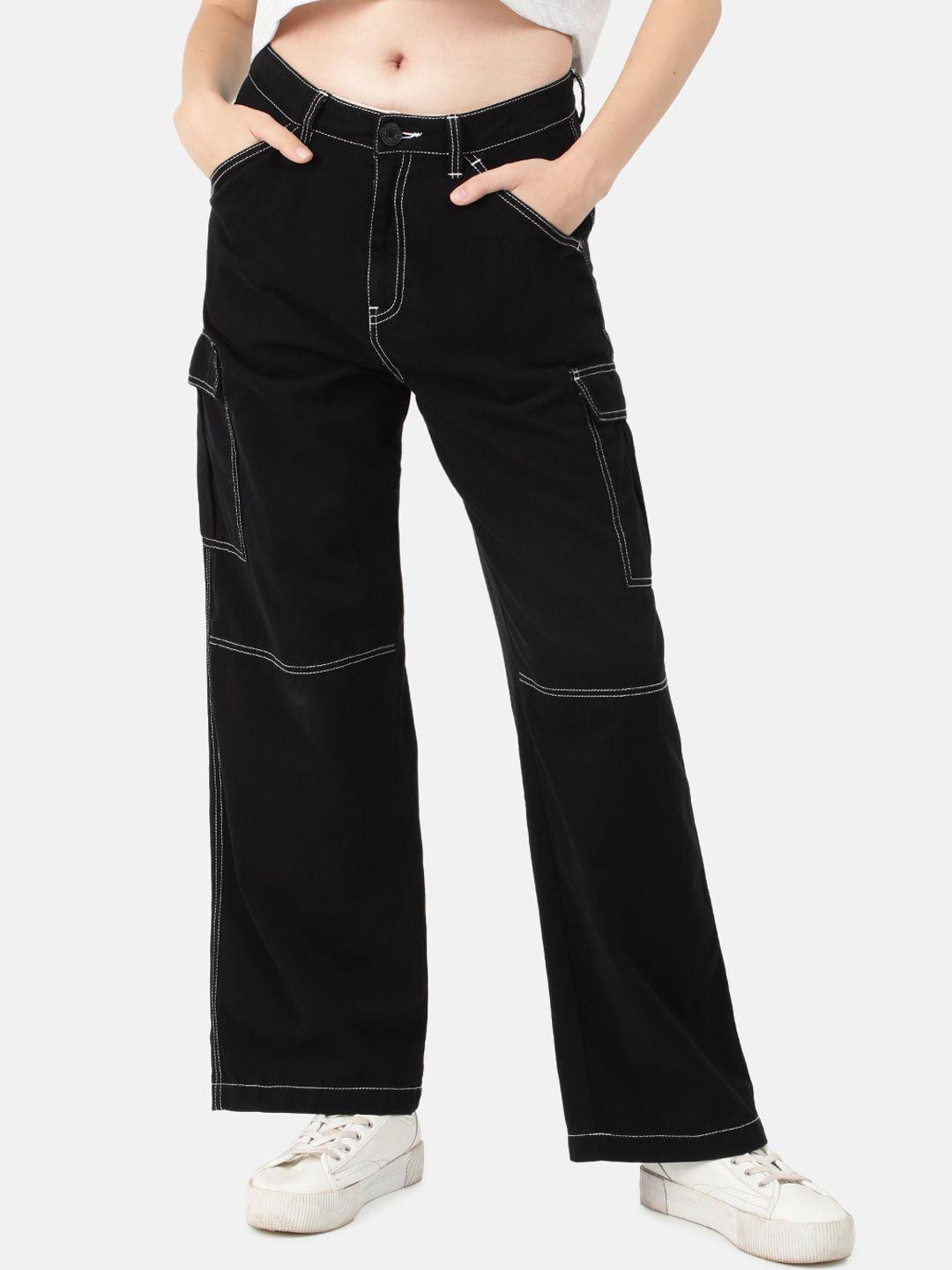 bene kleed women relaxed high-rise cargos trousers with contrast stitch