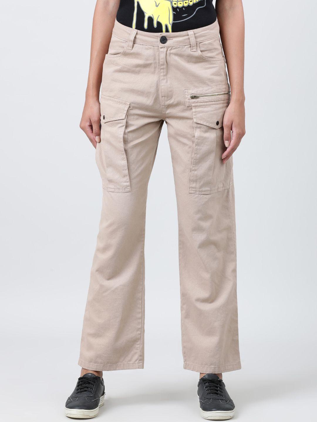 bene kleed women straight fit mid-rise pure cotton cargos