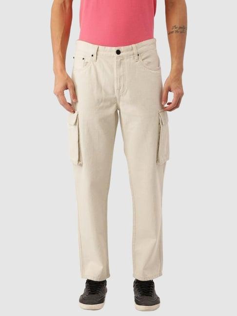 bene kleed beige relaxed fit cotton cargo jeans