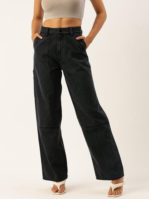bene kleed black cotton high rise flared jeans