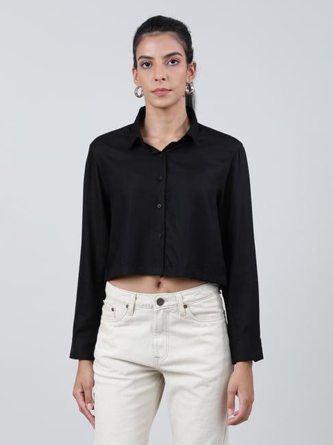 bene kleed black rayon cropped shirt