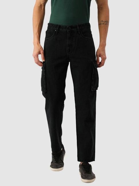 bene kleed black relaxed fit cotton cargo jeans