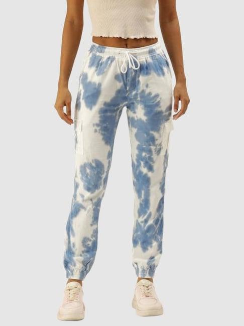 bene kleed blue & white relaxed fit mid rise joggers