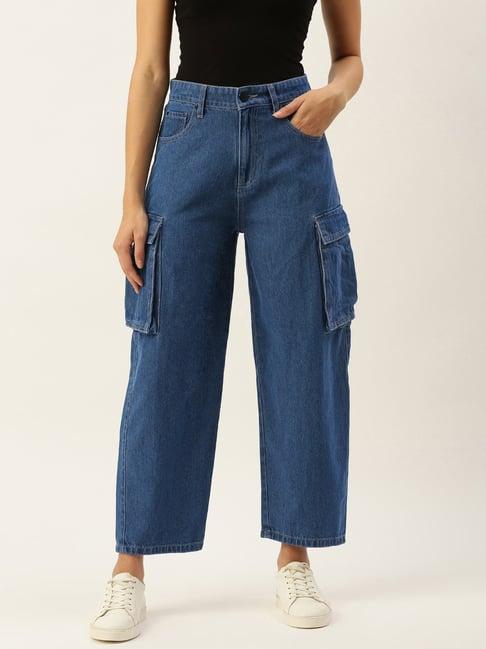 bene kleed blue cotton high rise flared jeans