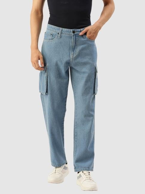 bene kleed blue cotton relaxed fit cargo jeans