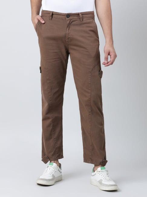 bene kleed brown relaxed fit cotton flat front trousers