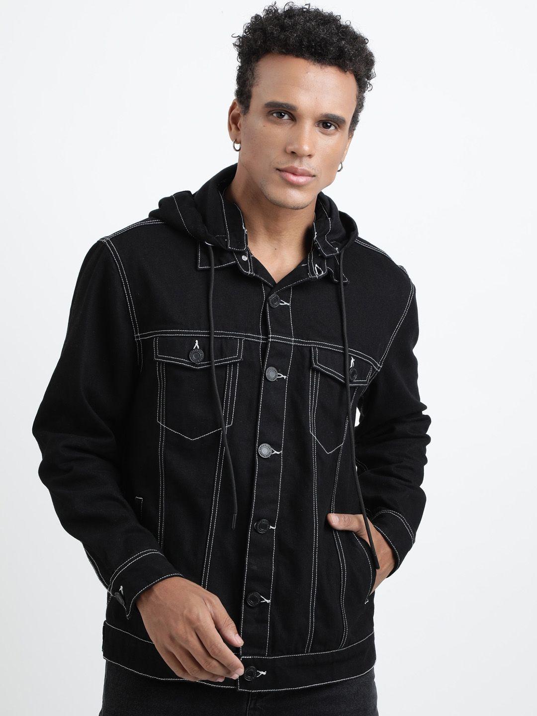 bene kleed cotton tailored jacket with detachable hoodie & contrast stitch