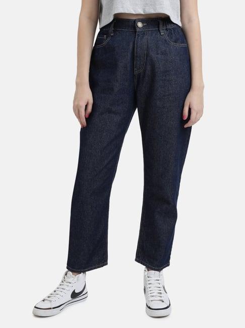bene kleed dark blue cotton relaxed fit high rise jeans