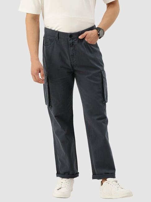 bene kleed dark grey cotton relaxed fit cargos