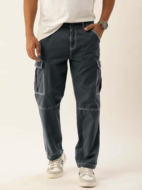 bene kleed dark grey loose fit overdyed cotton cargos