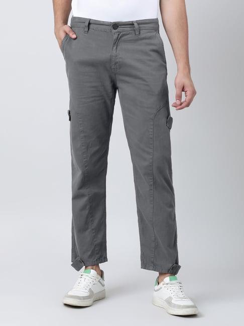 bene kleed grey relaxed fit cotton flat front trousers