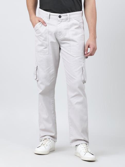 bene kleed light grey straight fit cotton cargos