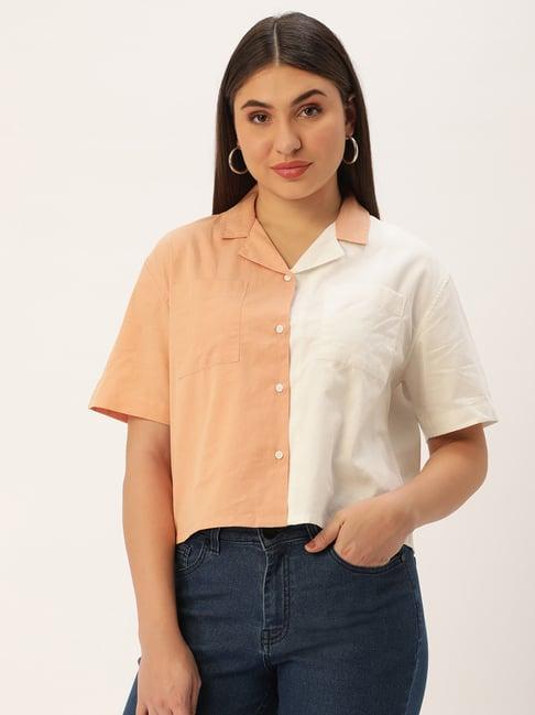 bene kleed light peach & white cotton color-block shirt