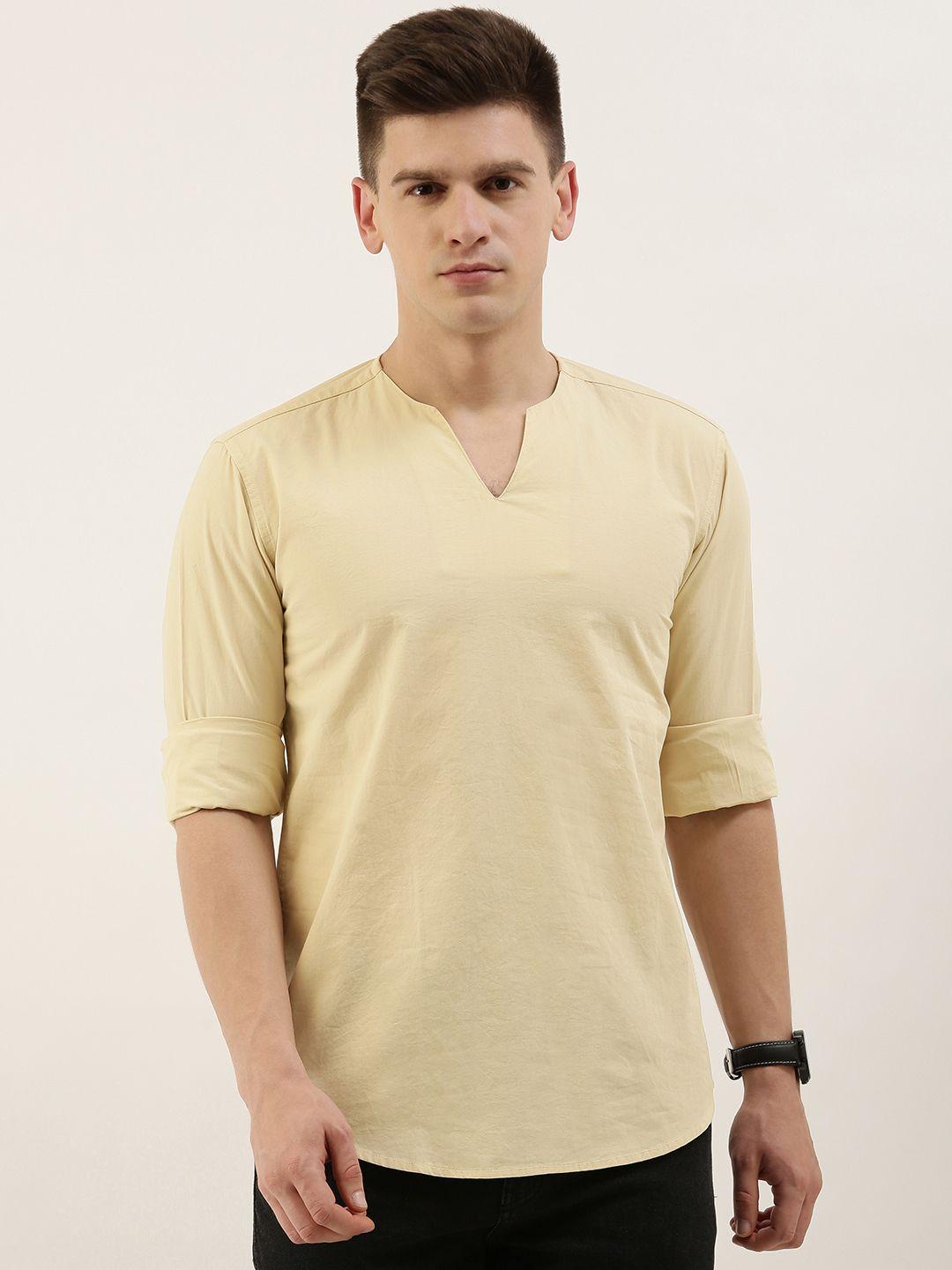 bene kleed men beige solid pure cotton kurta