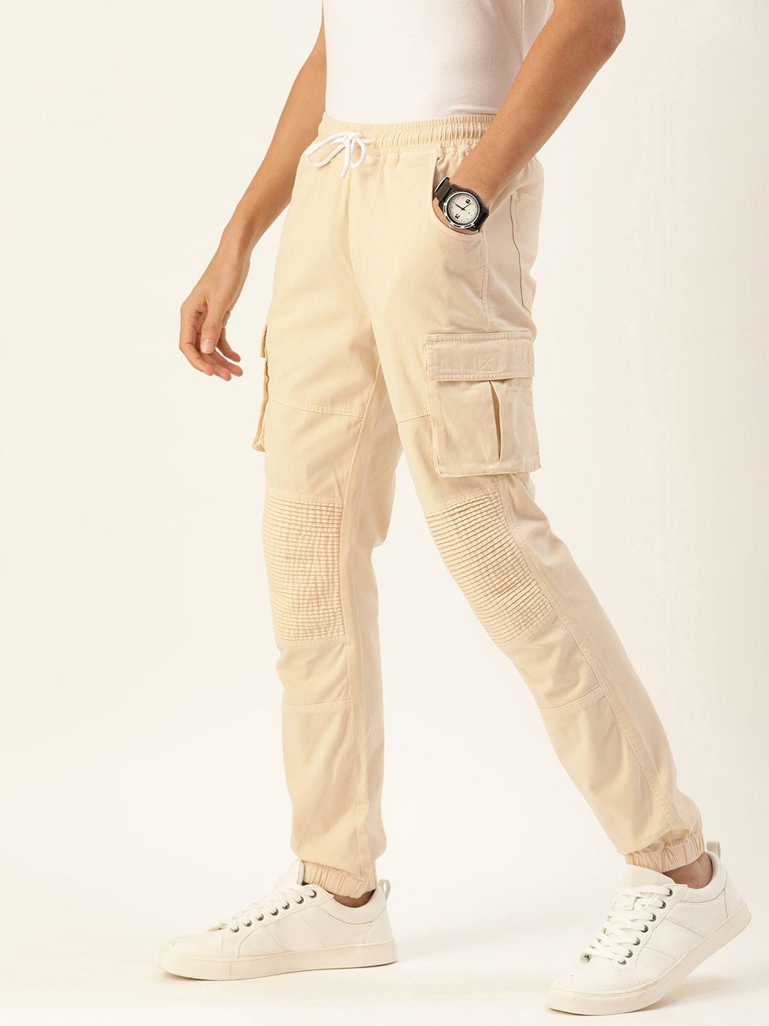 bene kleed men beige solid regular fit joggers