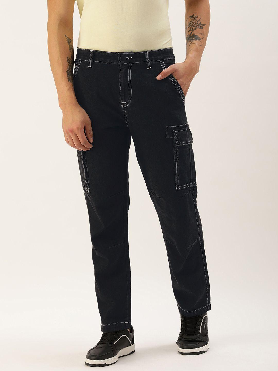 bene kleed men mid-rise relaxed fit cargo jeans with contrast stitch