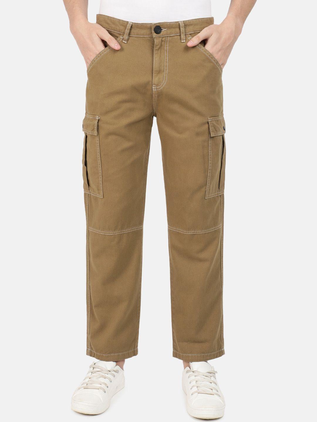 bene kleed men relaxed mid-rise pure cotton cargos with contrast stitch