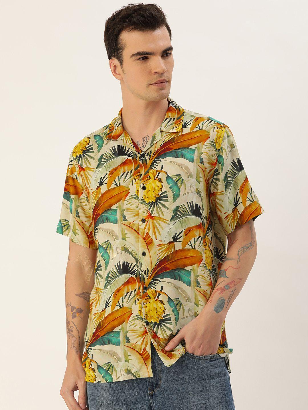 bene kleed men tropical printed cuban collar casual shirt