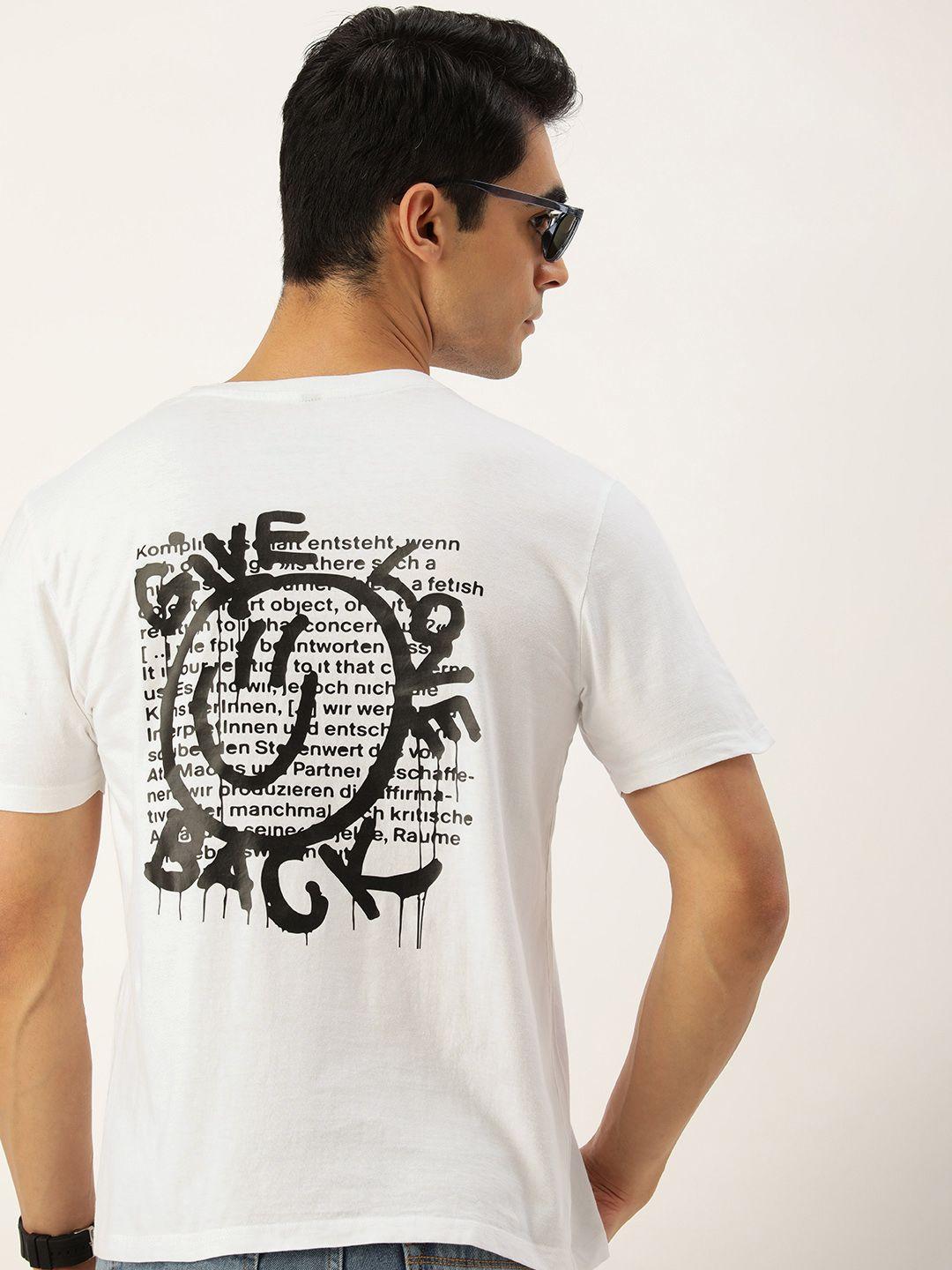 bene kleed men white & black printed pure cotton t-shirt