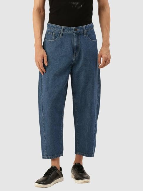 bene kleed mid blue cotton loose fit jeans