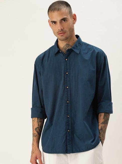 bene kleed navy blue cotton oversized shirt