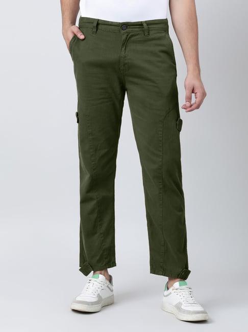 bene kleed olive relaxed fit cotton flat front trousers