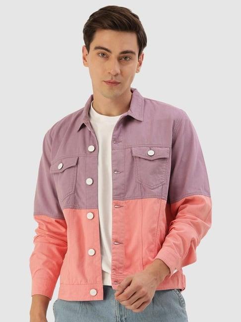 bene kleed peach & purple regular fit colour block jacket